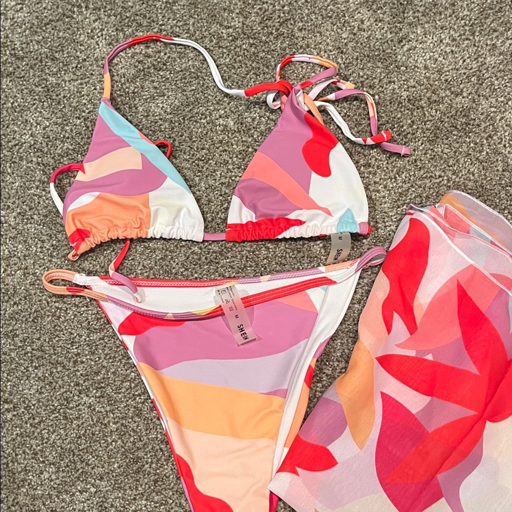 SHEIN Multicolor Bikini Set with Sarong